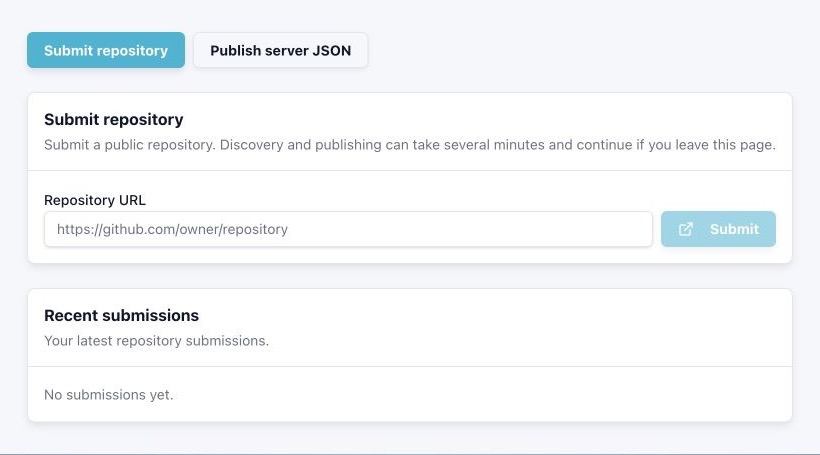 LightNow repository submission page with a repository URL field and recent submissions